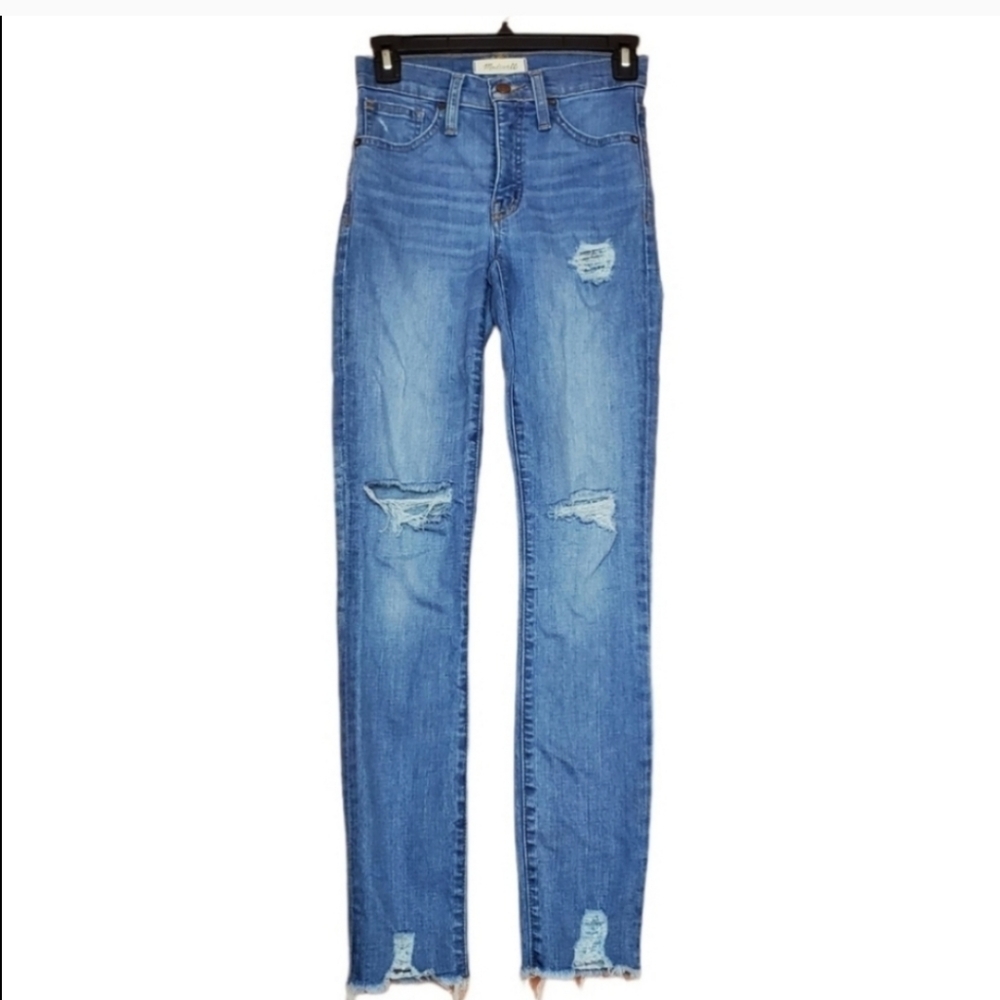 Madewell 9" High Rise Skinny Distressed Medium Wash Denim Raw Hem Jeans Size 23